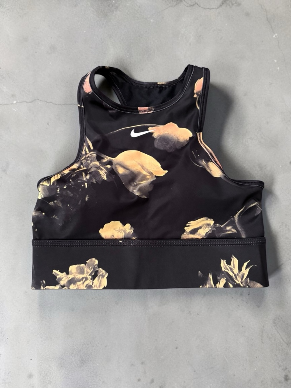 Nike Dri-FIT Black Floral Longline Racerback Sports Bra Size Small